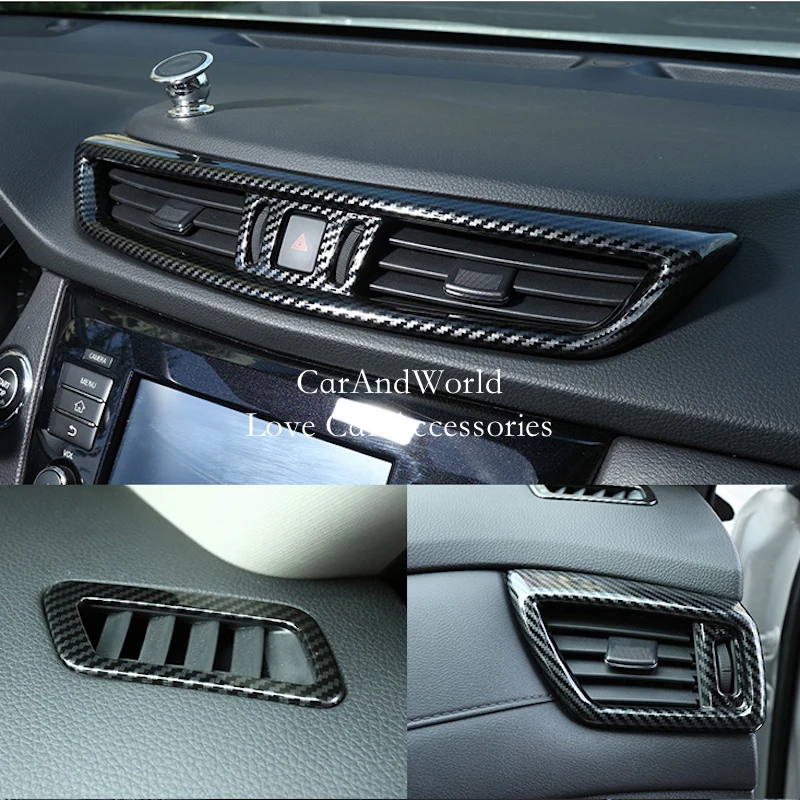 For Nissan QASHQAI J11 2016-2019-2021 LHD ABS Carbon Fibre Interior Front Air Condition Vent Outlet Cover Trims Car Accessories |
