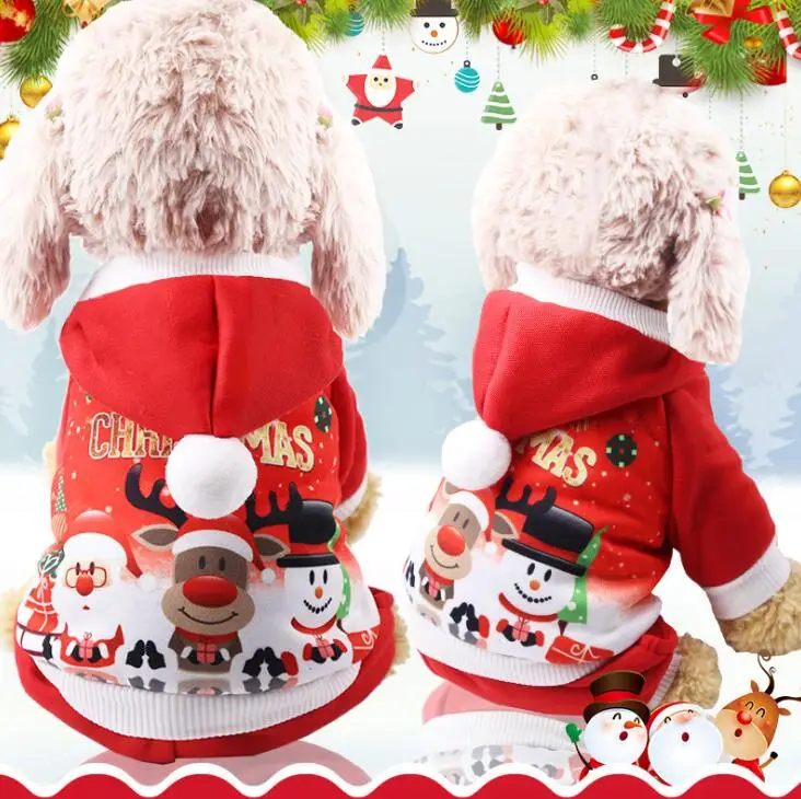 Зимняя толстовка с капюшоном для собак, одежда для кошек, костюм для кошек на Рождество, для щенков, чихуахуа, теплое мягкое пальто для домашних животных, Новогодняя одежда - Цвет: Red snowman