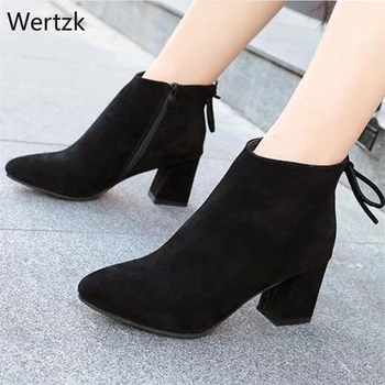 

New Women Boots Suede Ankle Boots Winter Autumn Fashion High-heeled with Thick and Female Martin Boots Large Size 34-43 A314