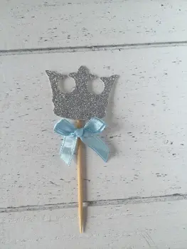 

Prince Crown cupcake toppers. Gold/silver. First birthday party. 12 Party cake toppers. Gold glitter cupcake toppers. Birthday
