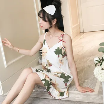 

New summer nightdress women's pure cotton Korean version sweet sling nightdress can be worn outside thin home clothes in summer