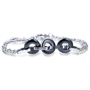 

2020 Simple Black and white three small round Ceramic couple bracelet Crystal from Swarovskis With Titanium steel For Party