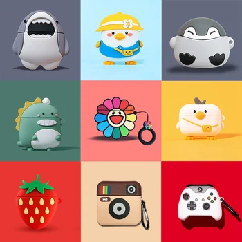 

3D Earphone Case For Airpods Case Silicone Cute Penguin Rabbit Pig Dog Cartoon Headphone/Earpods Cover For Apple Air pods 2 Case