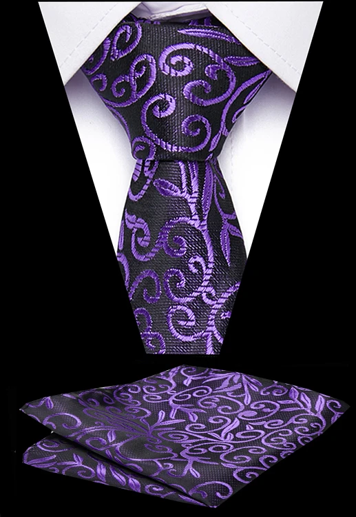 

2020 New Handkerchief Set Fashion Purple Print Soild Gift For Men Woven Wedding Party 7.5cm Silk Men Tie Pocke Square