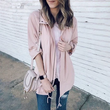 

Sale Lady Coat Windbreaker Thin Mid-Length Women Windbreaker Jacket Zipper Long Sleeve Female Jackets Outwear Bomber D30