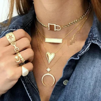 

lock necklace unique design Rock Punk fashion women jewelry heavy chain statement fashion jewelry