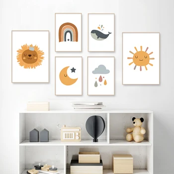 

Modern Trendy Rainbow Sun Nursery Decor Poster Wall Art Canvas Painting Print Pictures New Baby Girls Gift Kids Room Home Decor