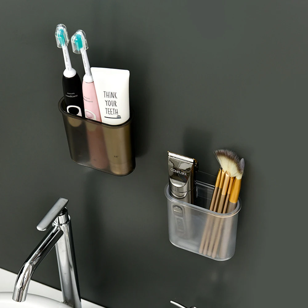 

Plastic Bathroom Toiletries Storage Box Container Creative Bathroom Storage Box Toothbrush Toothpaste Wall-mounted Box Rack