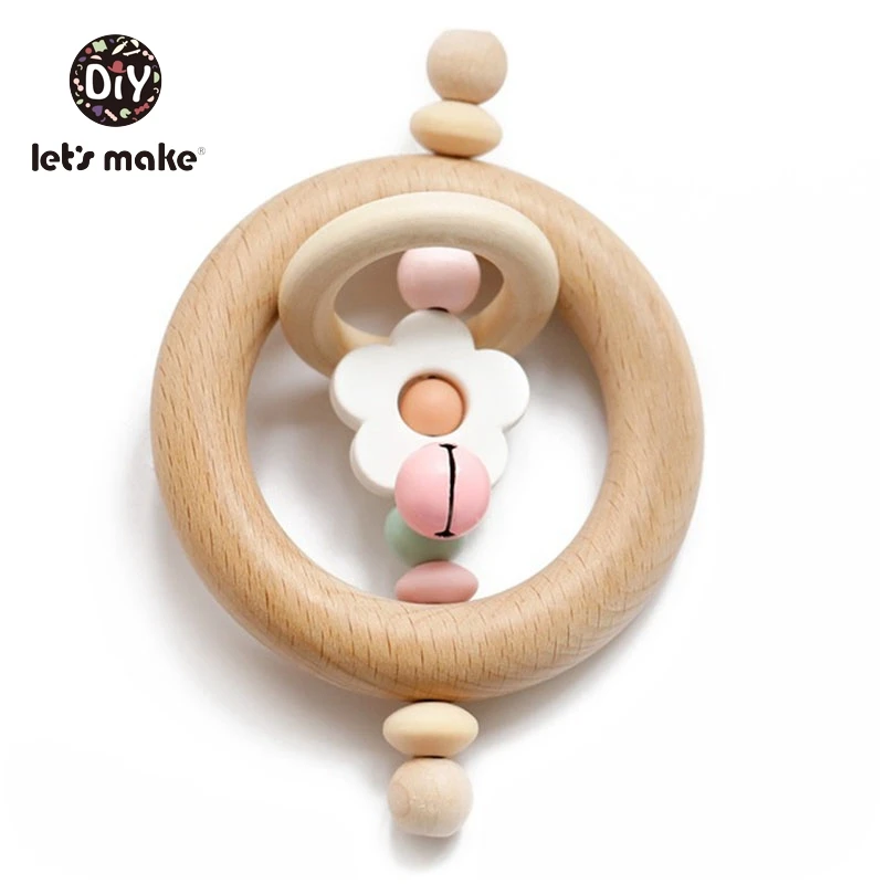 Давайте сделаем детские игрушки Погремушки для новорожденных кровать колокольчик деревянное кольцо 0-12 месяцев бук 1 шт. животное панда дерево Прорезыватель развивающие игрушки - Цвет: Flower