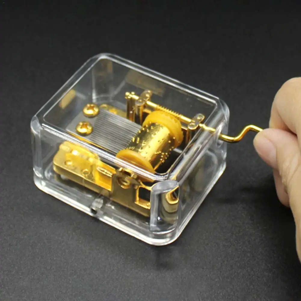 

Portable Music Box Hand Cranking Music Gold-plating Handcrank Movement Transparent DIY 4 Musics Box Kids Christmas Birthday Gift
