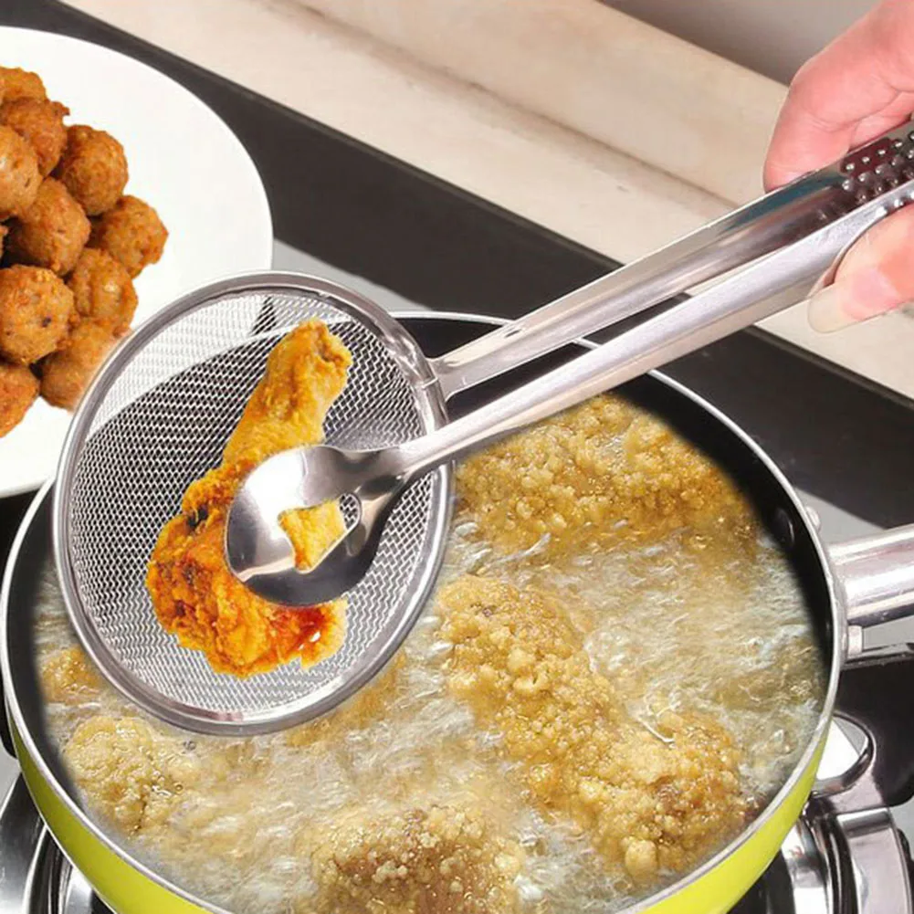 Round Network Stainless Steel Colander Spoon Oil Food Strainer Filter Snack Clip Kitchen Accessory convenient utility | Дом и сад