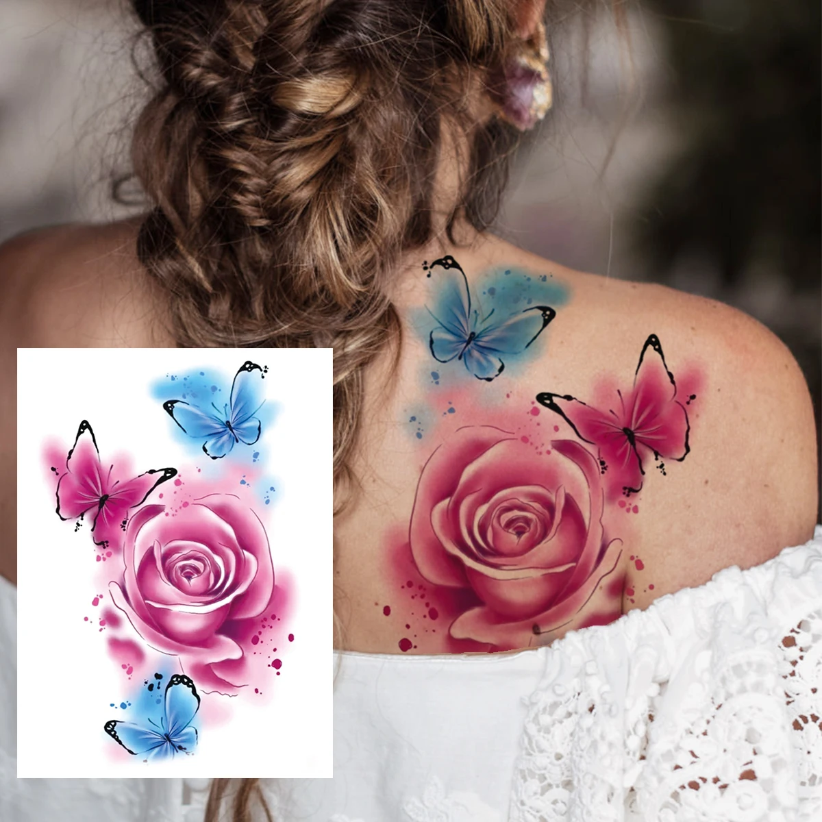 Fake Tatoos Aquarell Feder Blume Temporu00e4re Tattoo Fu00fcr Frauen  Mu00e4dchen 3D Schmetterling Rose Tattoos Aufkleber Geometrische Sexy Brust  Tatoos Hals U2013 Kaufe Die Besten Produkte Im Onlineshop Fake Tattoos, image size:1200x1200