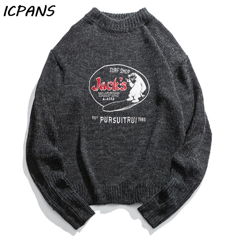 ICPANS, вязанные пуловеры с буквами, Анима, свитер, мужской джемпер, уличная одежда, хип-хоп, Повседневная водолазка, Вязанный свитер, мужской японский Топ