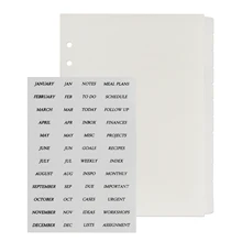 

A5 White Clear Divider Page Simple And Practical With Black Bronzing Month Plan Label 6 Holes 12 Ears Agenda Planning Divider