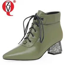 ZVQ-зимние новые модные пикантные ботильоны женская обувь из натуральной кожи с острым носком на высоком каблуке Прямая поставка; размеры 34-43