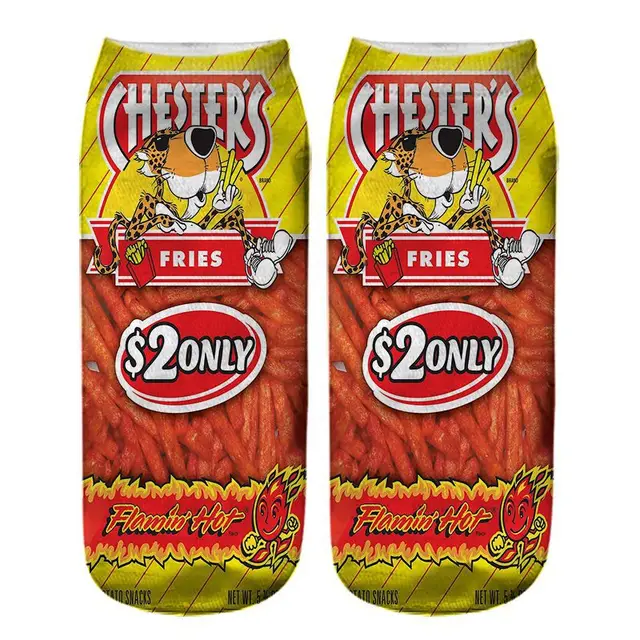 New Summer Fashion 3D Printing Socks Cute Art Creative Food Chips Ankle Socks Harajuku Funny Happy Sock HKD11106-3