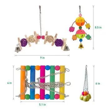 

6Pcs Bird Parrot Toys, Hanging Swing Chewing Perches with Bells Parrot Finch C63B