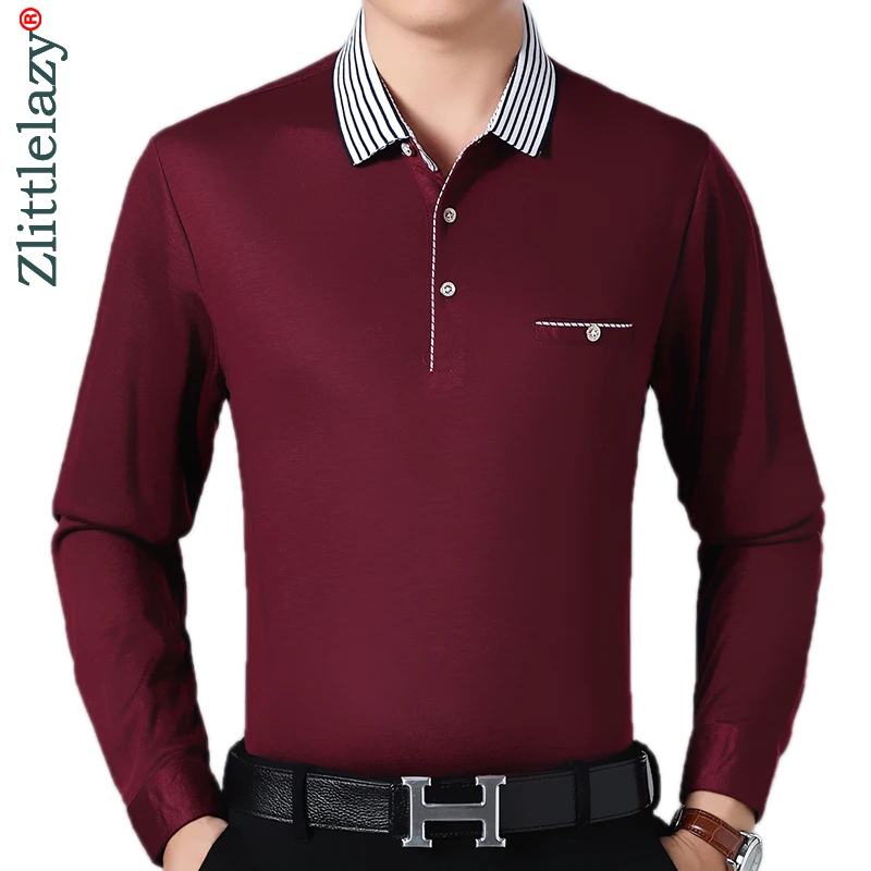 Брендовая Повседневная рубашка поло с длинным рукавом и карманом для фитнеса Мужская рубашка поло из джерси однотонные мужские поло футболки платье Мода 81042