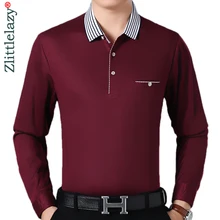 Брендовая Повседневная рубашка поло с длинным рукавом и карманом для фитнеса Мужская рубашка поло из джерси однотонные мужские поло футболки платье Мода 81042