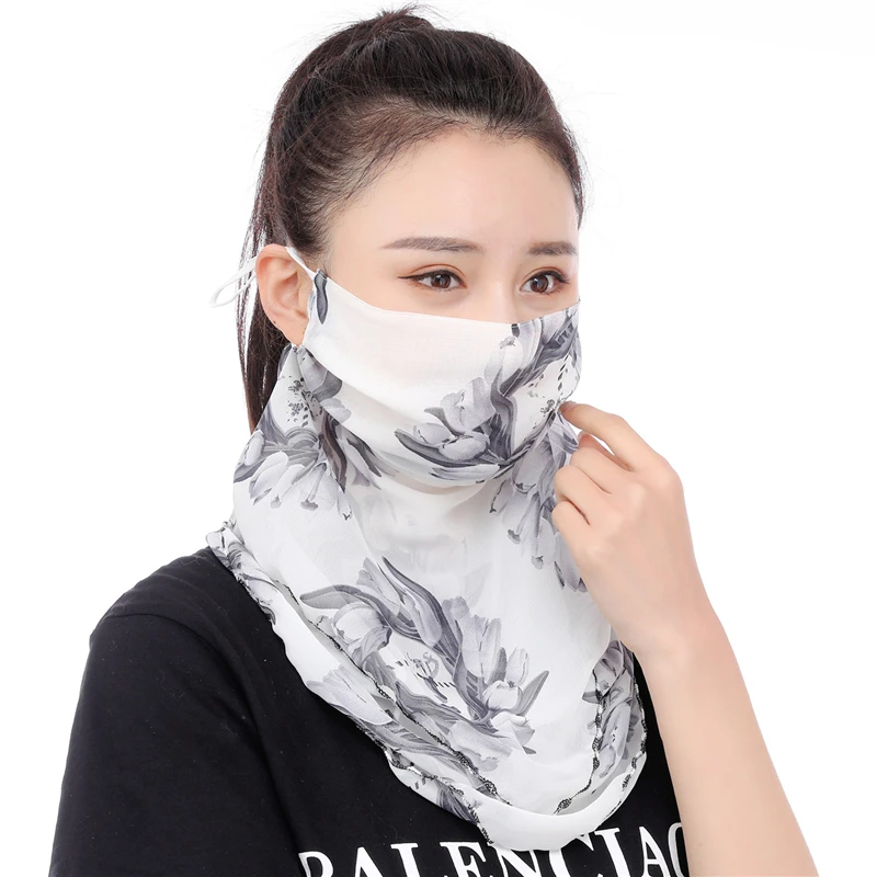 PVP 1 PCS Sunscreen triangle scarf neck mask female summer UV protection breathable thin mask riding veil shade mouth mask - Цвет: Белый