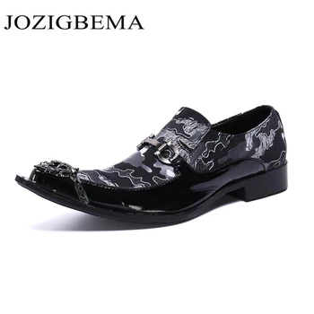 

British Style Genuine Leather Men Pointed Toe Business Shoes Slip On Wedding Banquet Formal Men Shoes Black Dress Shoes