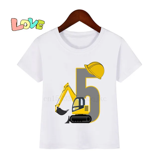 Baby Kids Cartoon Excavator Birthday Number Name Print T Shirt Children Birthday T-shirts Boy&Girl Funny Gift Tshirt Present 5