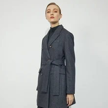 

Winter new double breasted medium long suit slim waist fresh jacket