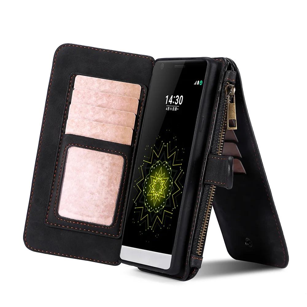 

For LG G5 G6 Multifunction Zipper Wallet Magnet Protective Phone Card Case Detachable Flip PU Leather Cover Stylish Anti-scratch