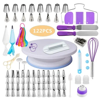 

122 Piece Cake Turntable Set Stainless Steel Decorating Tip Set Baking Tool