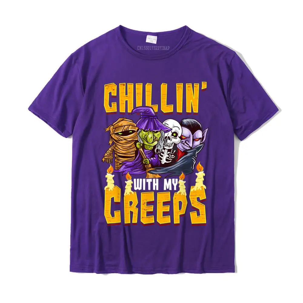Camisa T-shirts for Men Personalized April FOOL DAY Tees Short Sleeve Faddish Normal Tops Shirt Round Collar 100% Cotton Halloween Chillin' With My Creeps Funny Humor Kids Men Boys T-Shirt__MZ23509 purple