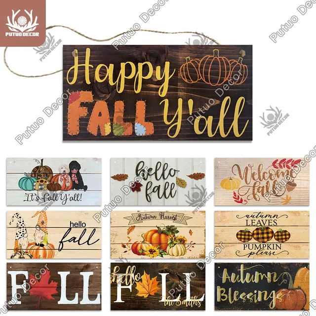 Putuo Decor Autumn Fall Wooden Sign Rustic Garden Hanging Plaque Wooden Wall Sign Gift Tag for Backyard Wall Art Home Decoration 1