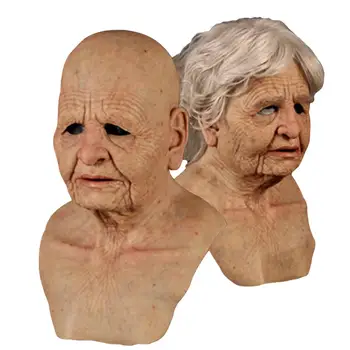 

2020 NEW Halloween Latex Mask Hood Old Grandma Old Grandpa Mask Headdress Holiday Party Old Man Mask