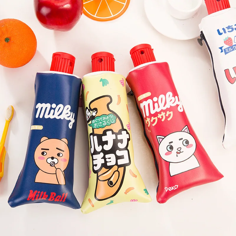 

Funny Cute Cartoon Toothpaste Pencil Bag Leather Big Milk Bottle Pen Case Kawaii Stationery School Kids Supplies Kids Gift H6437
