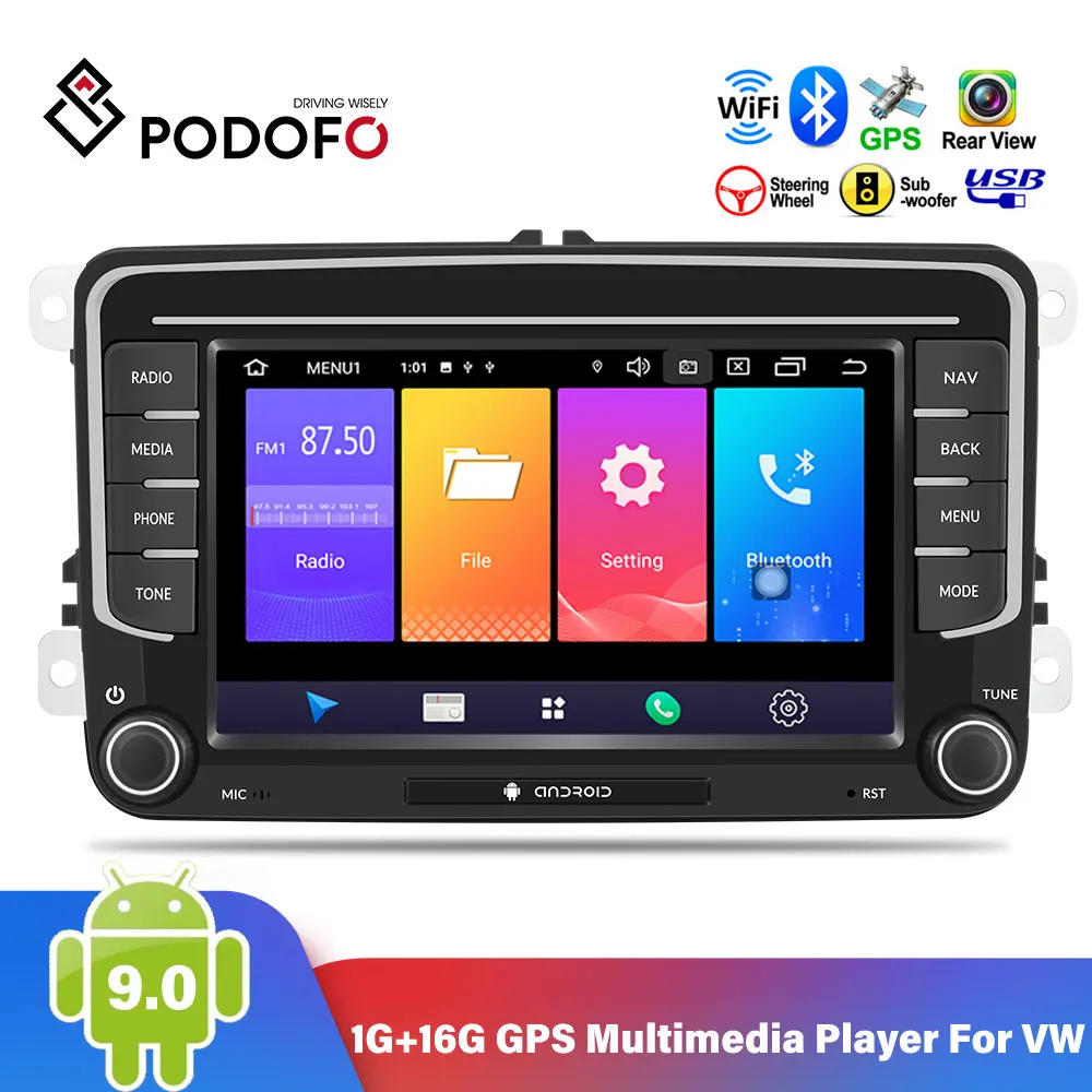  Podofo 2 Din Android 9.0 Auto Radio Stereo 7 ''GPS Multimedia-Player Für VW Passat Golf MK5 6 Jetta