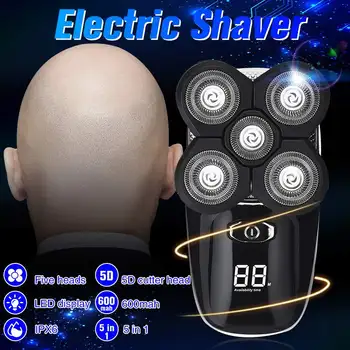 

5in1 5 Head 5D Rechargeable Bald Head Shaver Cordless Bald Hair Clipper Trimmer 600mah LED display IPX6 Waterproof for men