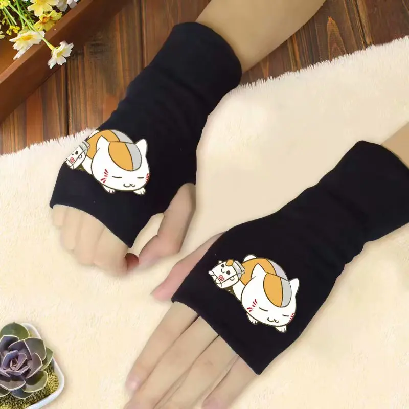 Anime Cartoon Knitted Half Finger Gloves One Piece Naruto Totoro My Hero Academia Boys Girls Winter Warm Cosplay Mittens Gifts