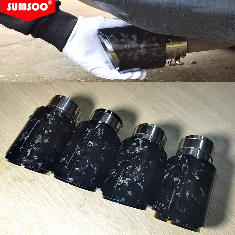 

genuine SUMSOO Car Forged Carbon Muffler Tip Exhaust System Universal Straight Stainless four colors Exhaust Mufflers tips