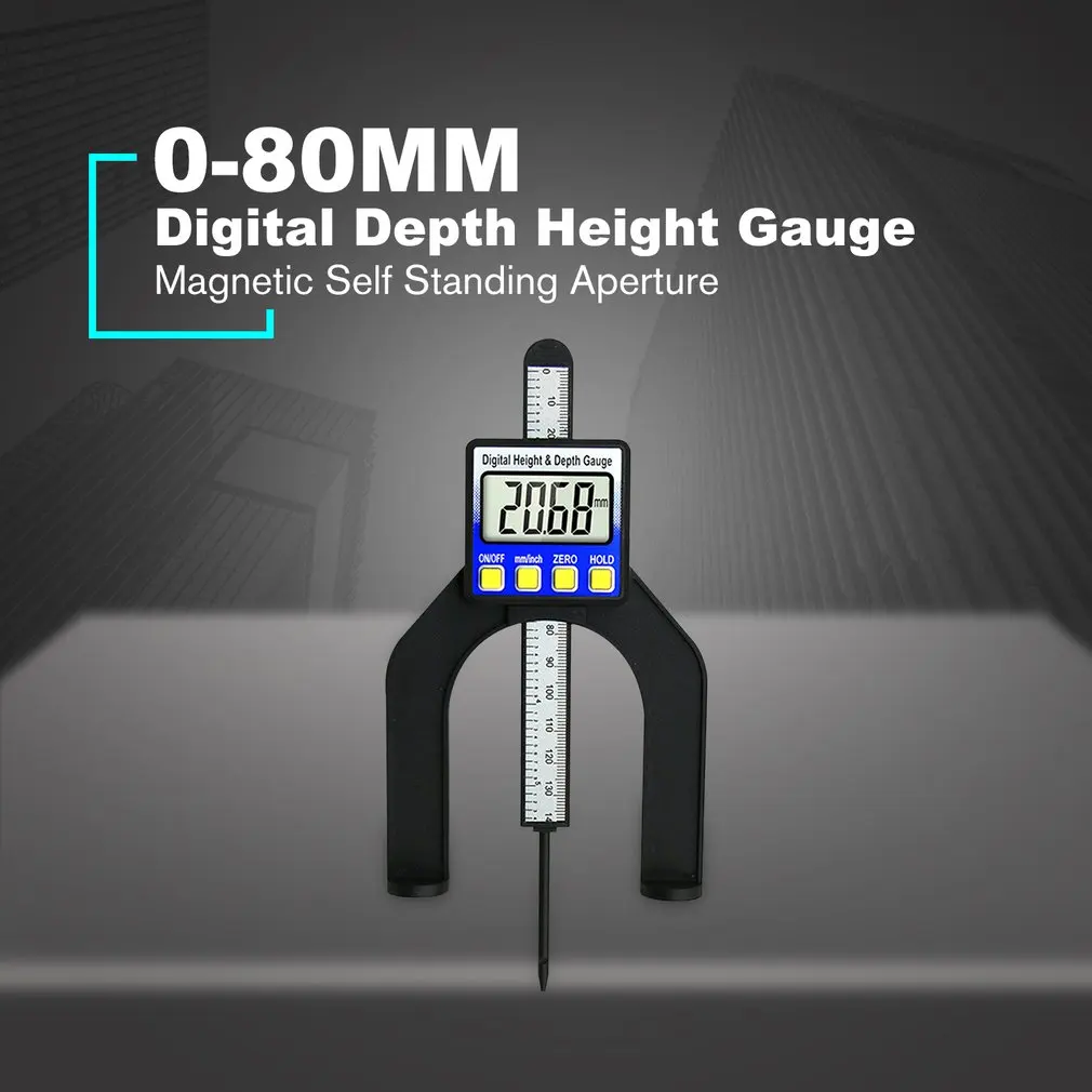 0-80 мм lcd Цифровой измеритель глубины деревообрабатывающие Штангенциркули измерительные инструменты для измерения высоты Магнитная самостоящая апертура