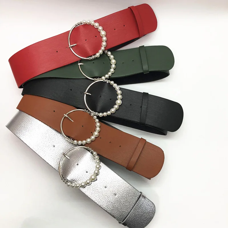 

Women PU Leather belt Wild Slim Pearl Buckle Waist Seal Simple belt new leisure jeans fashion dress female belt QZ0101