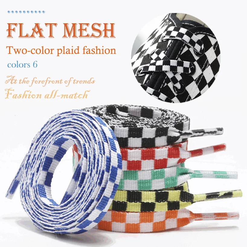 

2020 New Flat Black And White Grid Shoe Lace Ribbons Shoelaces For Sneakers Heavy Duty Sneaker Lacing Accessories For Shoes