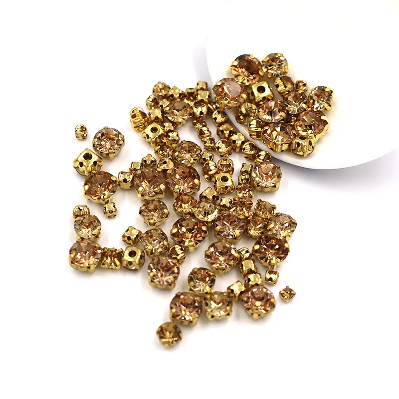 Strass Material New 100pcs/bag Mixed size glass strass Clothing loose beads gold base ...