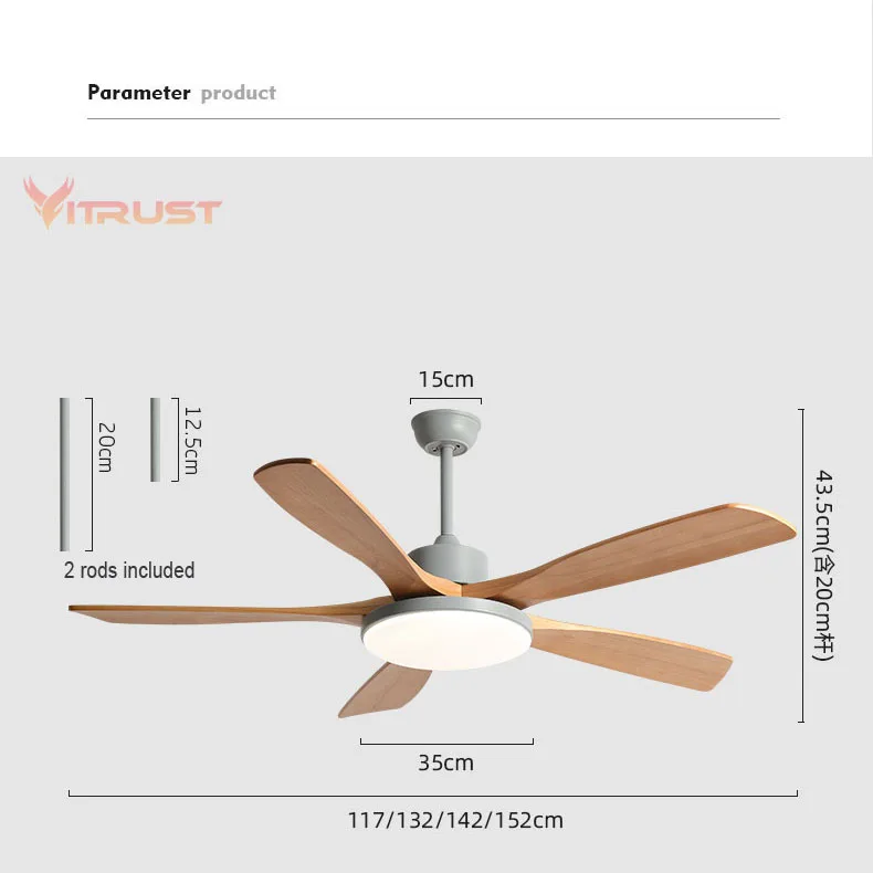 Strong Wind Ceiling Fan with Bright LED Light Fashion Wooden Ceiling Fan for Indoor Outdoor