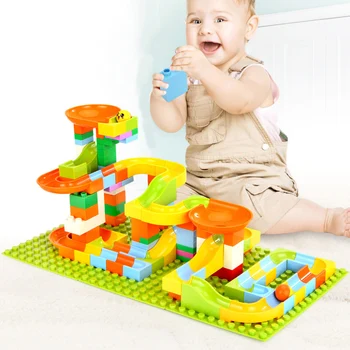

New Marble Race Compatible Duploedd Building Blocks Funnel Slide Big Building Brick Run Maze Balls Toys For Kids Gift