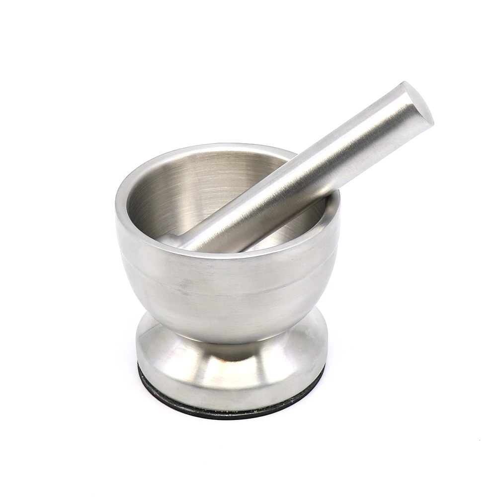 

Stainless Steel Mortar Pestle Set Pot Garlic Spice Abrader Kitchen Grinder Tool