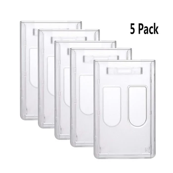 Slim Heavy Duty ID Badge Holders Hard Plastic Clear Polycarbonate Rigid Top Load Vertical Thumb Slide Hole Single ID Card Case 1