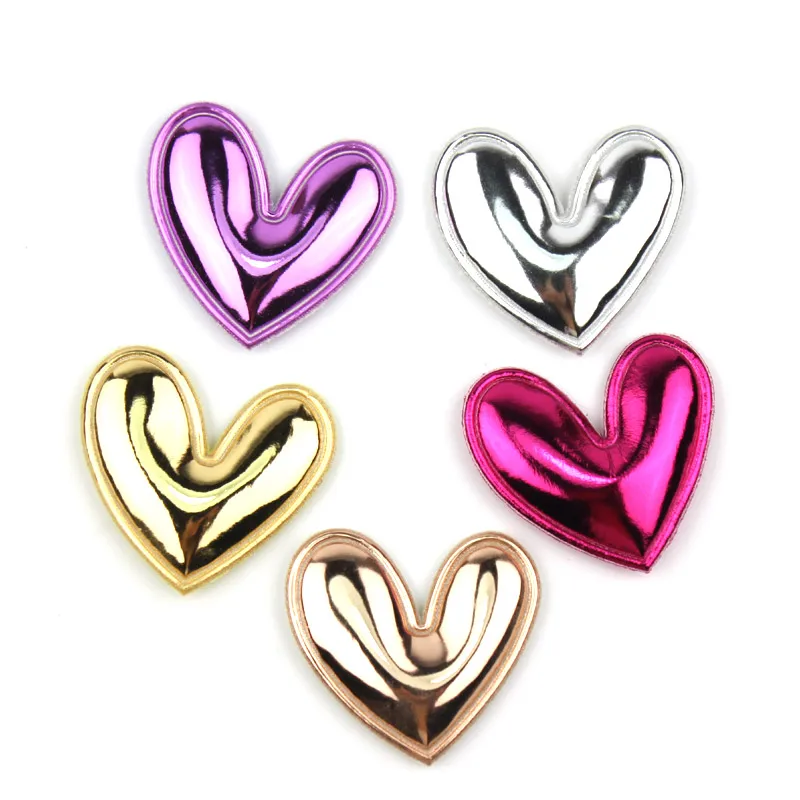 

30pcs Mirror PU Heart shape Padded Appliques for Kids Hair Clip Hat Decor Ornament and Garment Accessoires wholesale