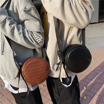

Mini Round Crossbody Bags for Women 2020 Crocodile Leather Shoulder Messenger Bag Women‘s Small Casual Solid Color Tote Bags