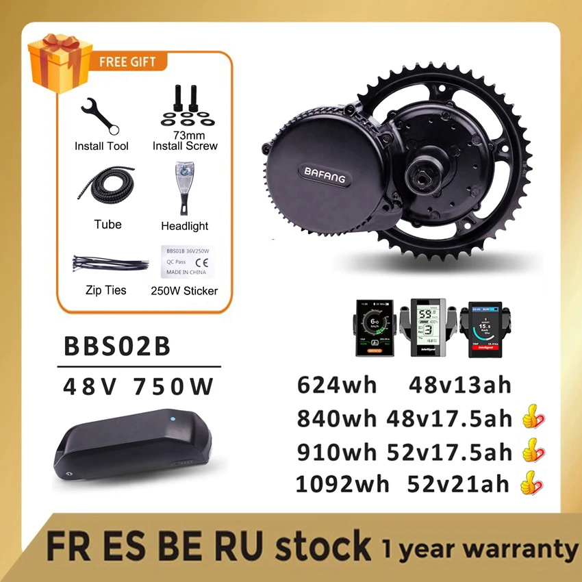 US $396.51 Bafang Motor 48V 750W BBS02B BBS02 Mid Drive Ebike Motor Electric Bike Conversion Kit 18650 48V 52V 175AH Samsung Battery Kits