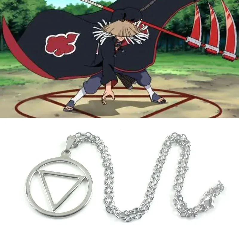 Gargantilla de Anime para hombres y mujeres, collar con colgante circular triangular geométrico, estilo Ninja Hokage, Nube Roja, Akatsuki