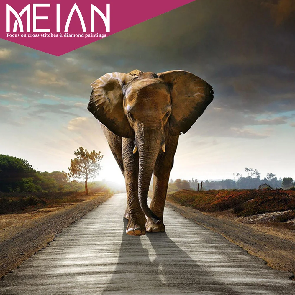 Полная дрель Meian Elephant 2020 алмазная вышивка сделай сам слон на дороге полный